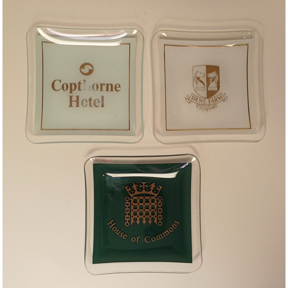 3 PC UK Portcullis Art Glass Trinket Ashtray House Of Commons, Copthorne, Dene